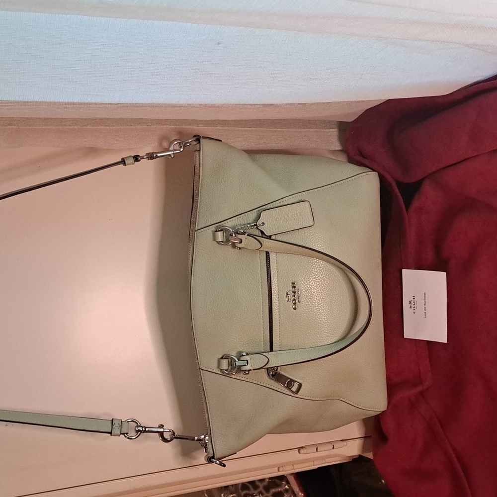 Coach Prairie Soft Seafoam Green Pebble Leather Satchel/Crossbody Like New - Picture 3 of 11